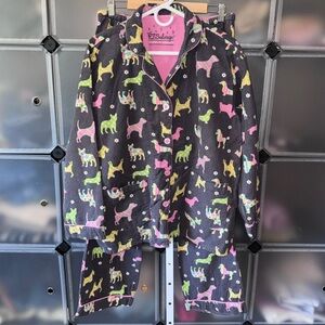 PJ Salvage Flannel Pajama Set in Gray with Multicolored Dog Silhouettes Wns L
